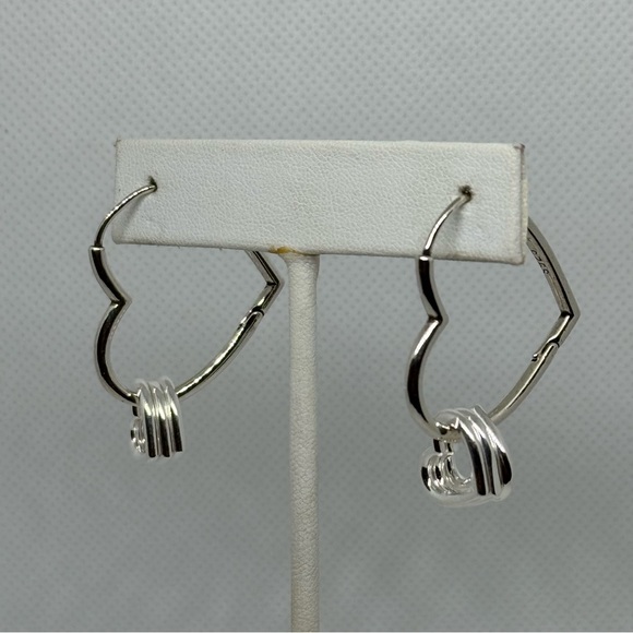 925 Sterling Silver Big Heart w/little hearts hoop dangle earrings - Picture 5 of 10